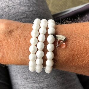Sabika White Beaded Stretch Bracelets